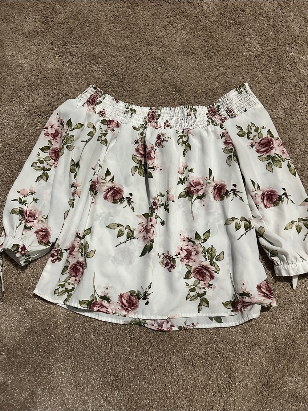 Off-Shoulder White Floral Blouse